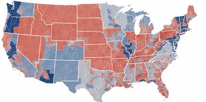Illustrative United States congressional district map in red, navy, and gray